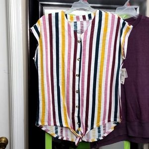 Womens stripped tie front buttoon top